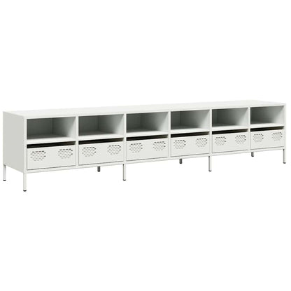 Mobile TV Bianco 202x39x43,5 cm in Acciaio Laminato a Freddo