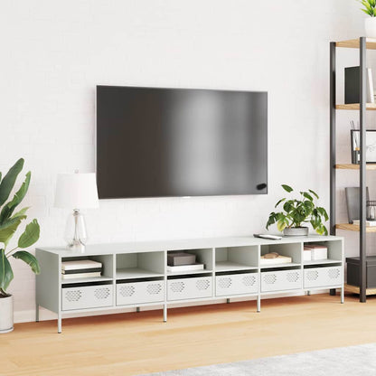 Mobile TV Bianco 202x39x43,5 cm in Acciaio Laminato a Freddo