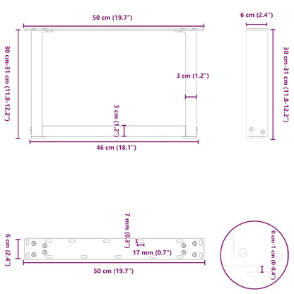 Gambe Tavolino Caffè a U 2 pz Antracite 50x(30-31)cm in Acciaio