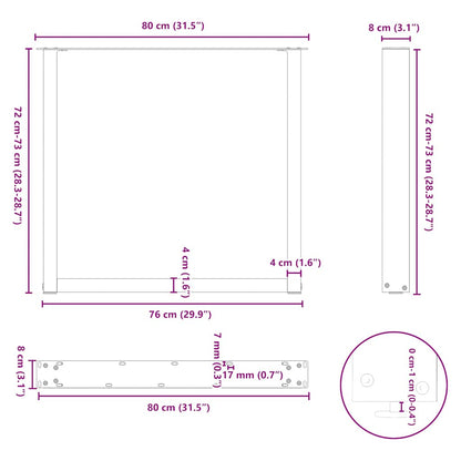 Gambe Tavolo Pranzo a Forma U 2 pz Nero 80x(72-73) cm Acciaio - homemem39