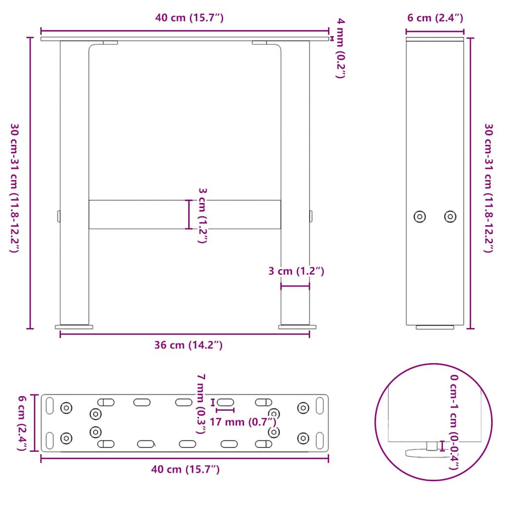 Gambe per Tavolino da Caffè Antracite 2 pz 40x(30-31)cm Acciaio - homemem39
