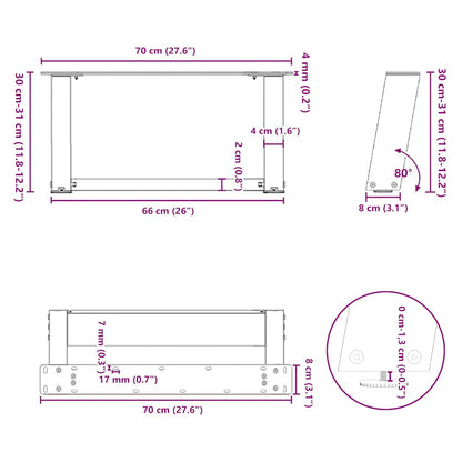 Gambe Tavolino da Caffè a U 2 pz Nero 70x(30-31) cm in Acciaio - homemem39