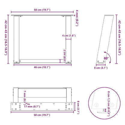 Gambe Tavolino Caffè a U 2 pz 50x(42-43) cm Acciaio - homemem39