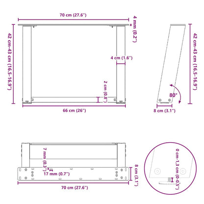 Gambe Tavolino Caffè a U 2 pz Bianco 70x(42-43) cm Acciaio - homemem39