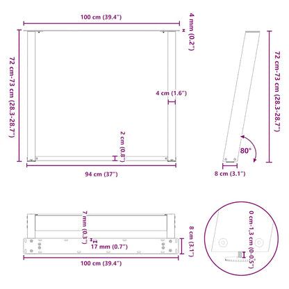 Gambe Tavolo Pranzo a U 2 pz Nero 100x(72-73) cm Acciaio - homemem39