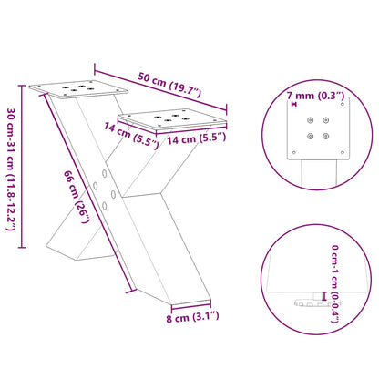Gambe Tavolino da Caffè a X 2 pz Nero 50x(30-31) cm in Acciaio - homemem39