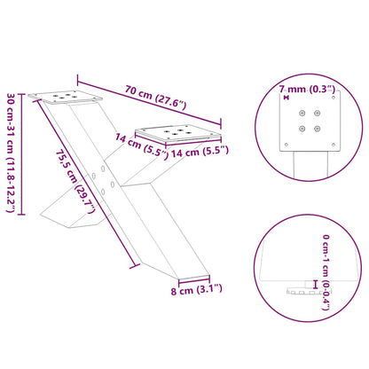 Gambe Tavolino da Caffè a X 2 pz Bianco 70x(30-31)cm in Acciaio - homemem39