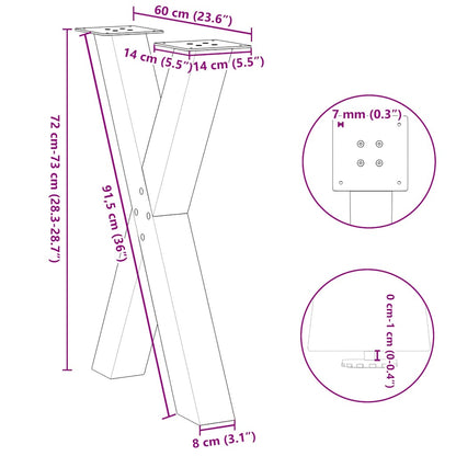 Gambe Tavolo Pranzo a Forma X 2 pz Nero 60x(72-73) cm Acciaio - homemem39