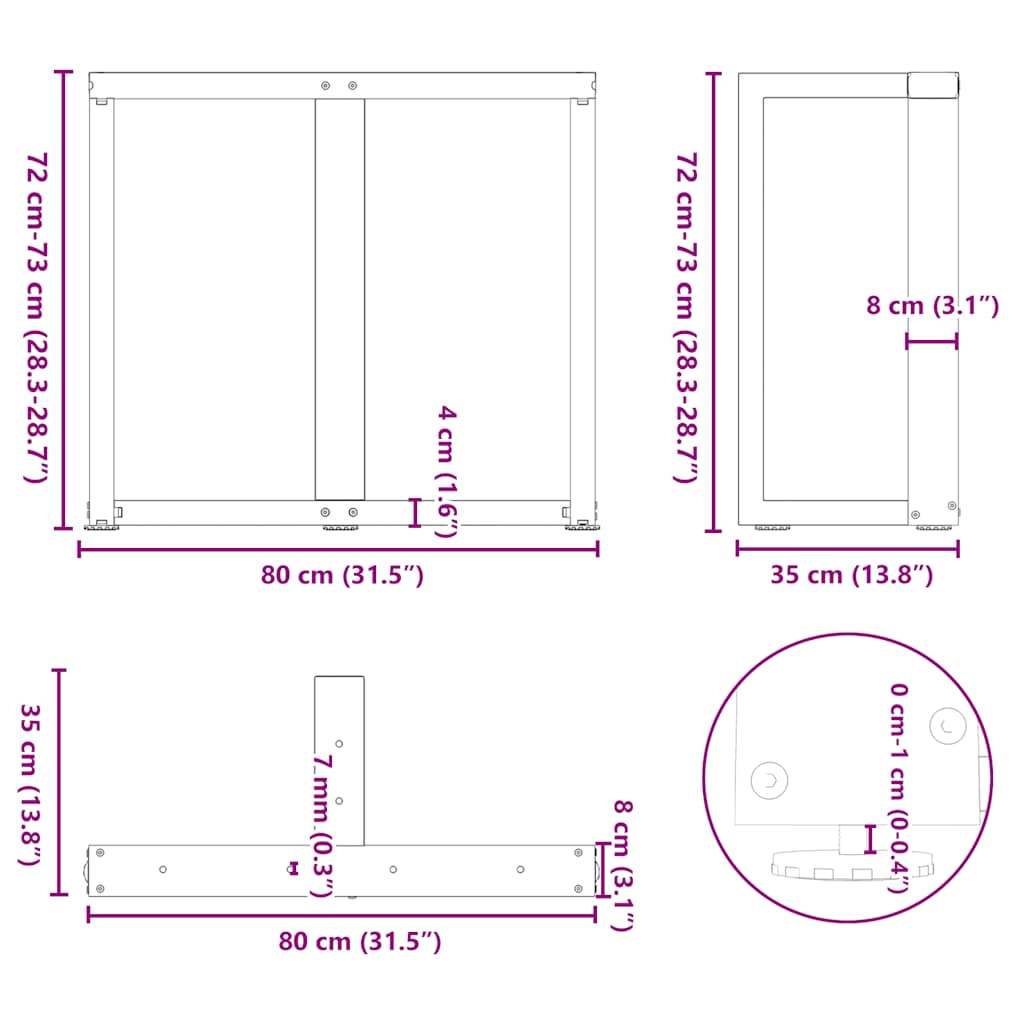 Gambe Tavolo Pranzo Forma T 2pz Bianco 80x35x(72-73) cm Acciaio - homemem39