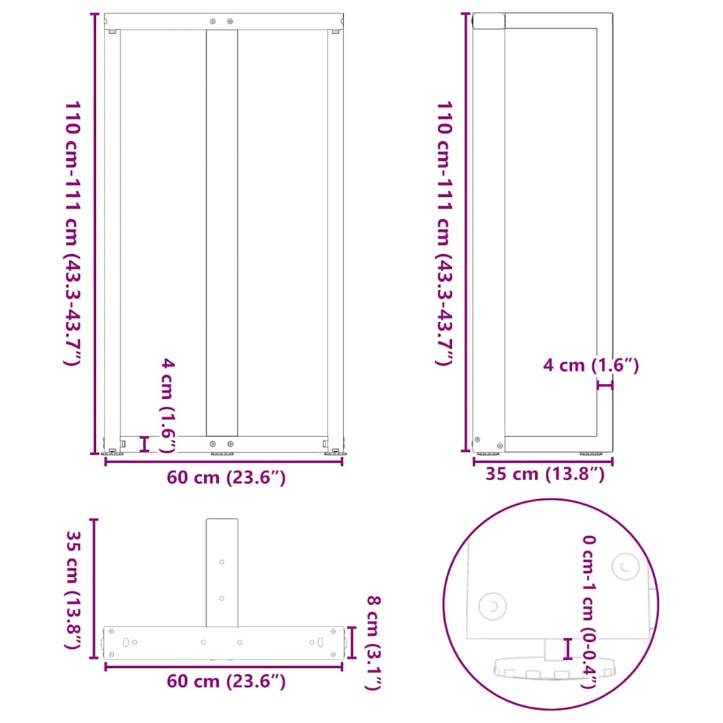 Gambe Tavolo Bar a Forma T 2 pz Nero 60x35x(110-111) cm Acciaio - homemem39