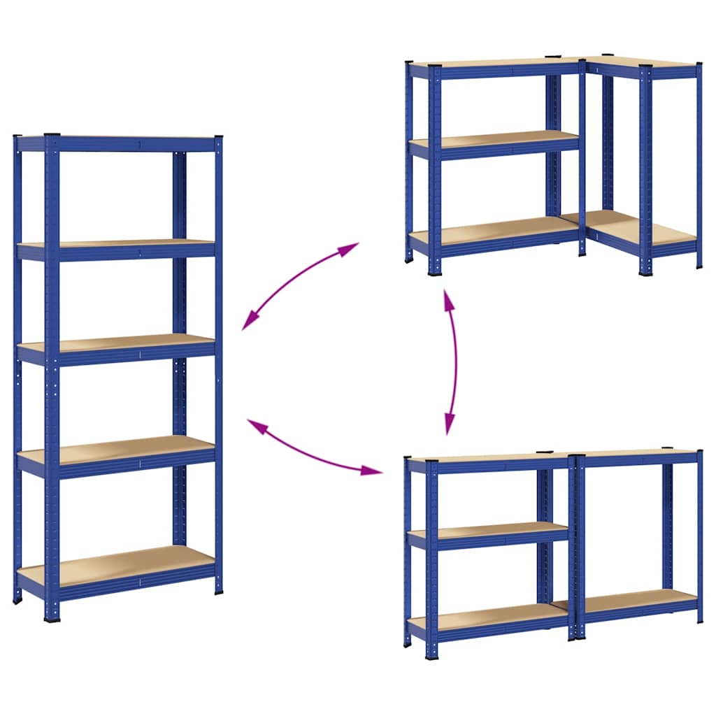 Mensole Portaoggetti 5 Strati 2pz Blu Acciaio Legno Multistrato - homemem39