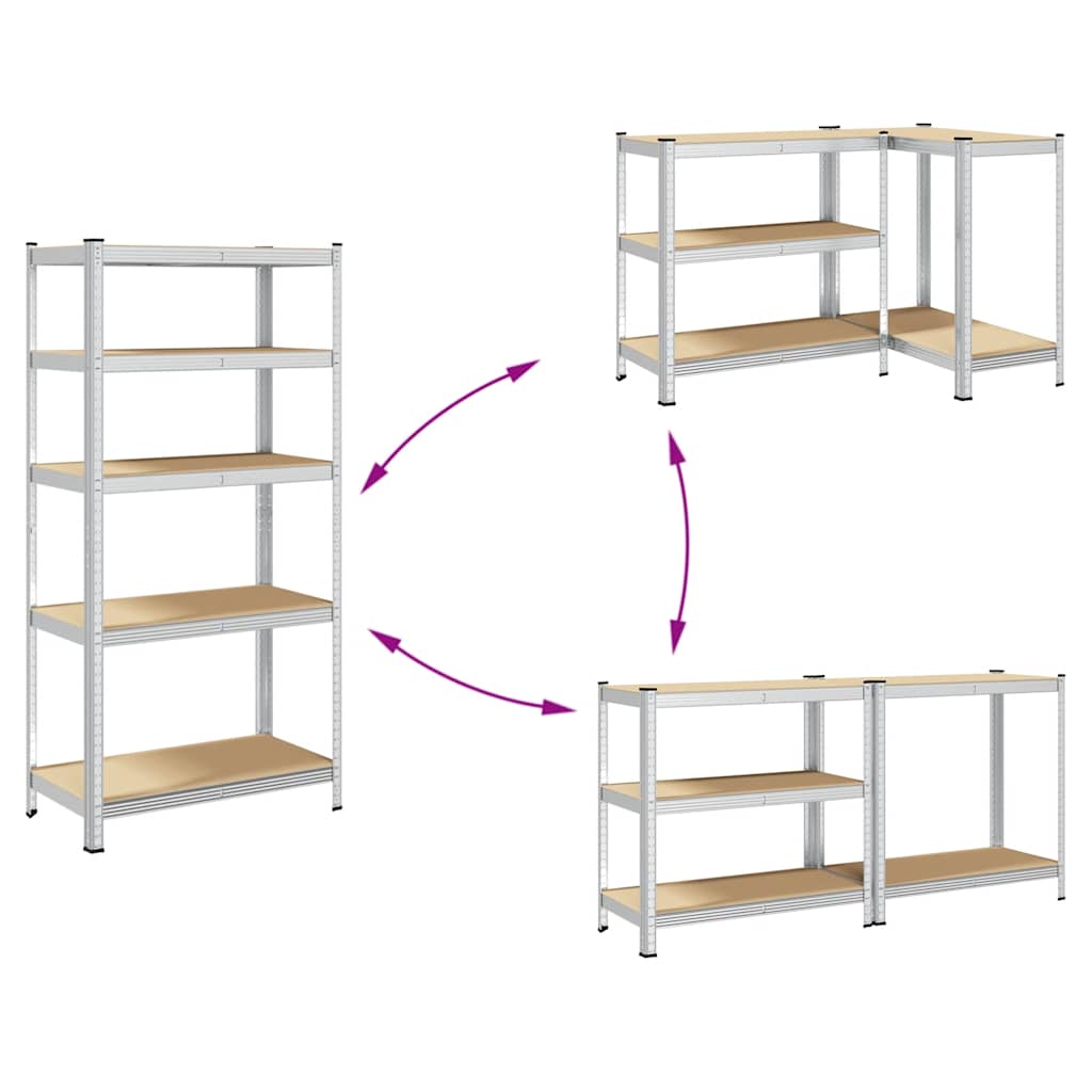 Scaffali Resistenti 5 Strati 2 pz Argento Acciaio e Multistrato - homemem39