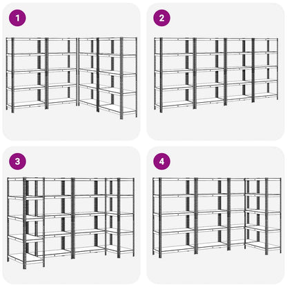 Scaffali Resistenti 5 Ripiani 4pz Argento Acciaio e Multistrato