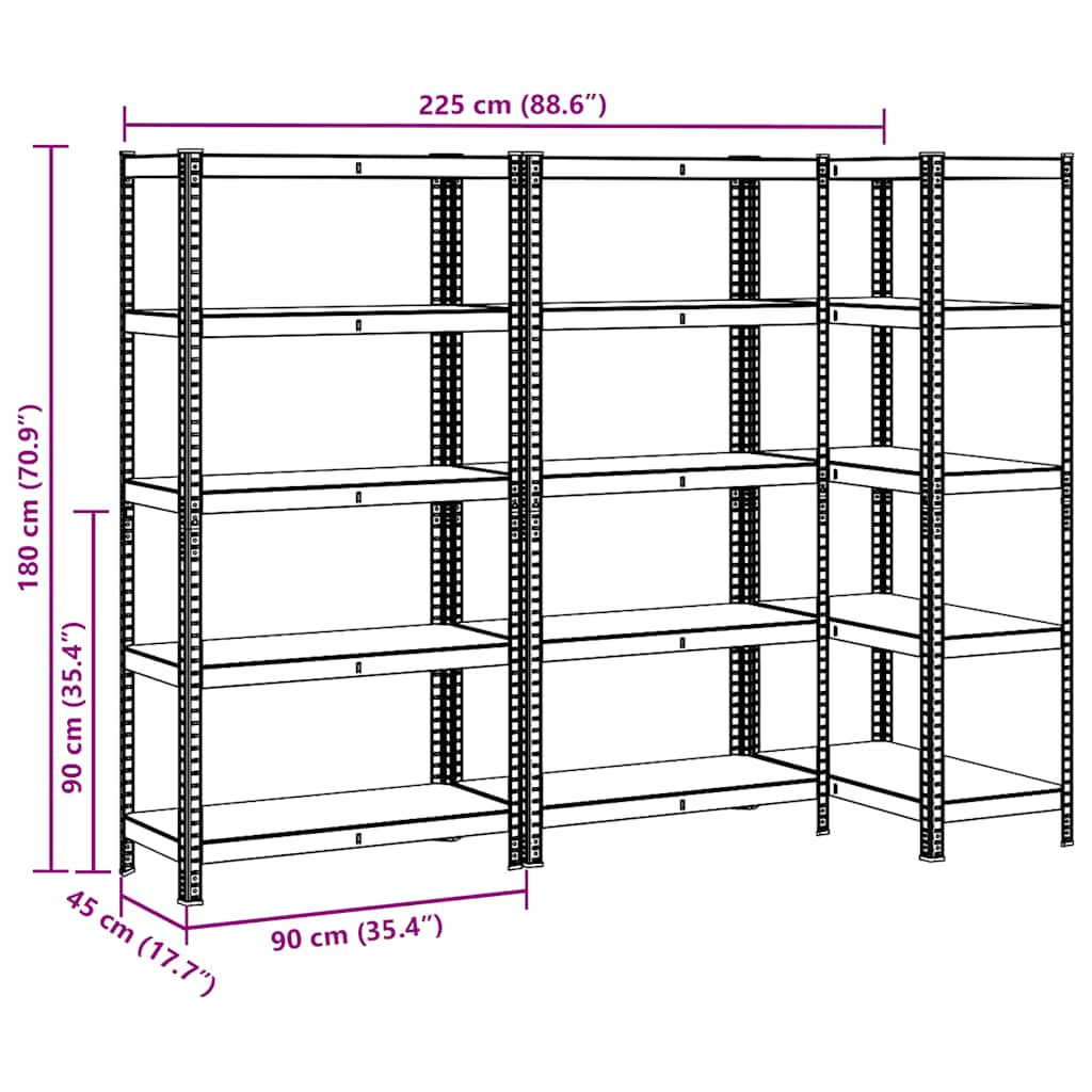 Scaffali Resistenti 5 Ripiani 3pz Antracite Acciaio&Multistrato