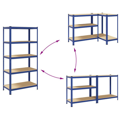 Mensole Portaoggetti 5 Strati 2pz Blu Acciaio Legno Multistrato