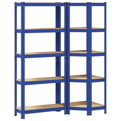 Set di Scaffali 2pz a 5 Ripiani Blu Acciaio e Legno Multistrato