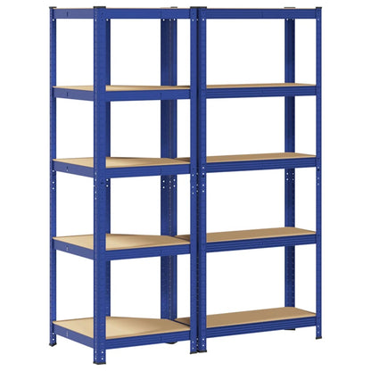 Set di Scaffali 2pz a 5 Ripiani Blu Acciaio e Legno Multistrato