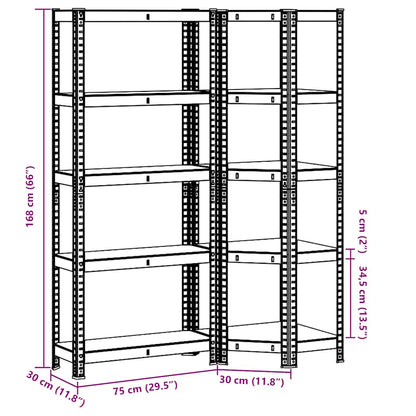 Set di Scaffali 2pz a 5 Ripiani Blu Acciaio e Legno Multistrato