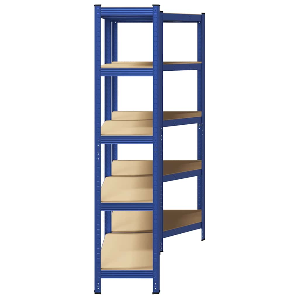 Set di Scaffali 2pz a 5 Ripiani Blu Acciaio e Legno Multistrato