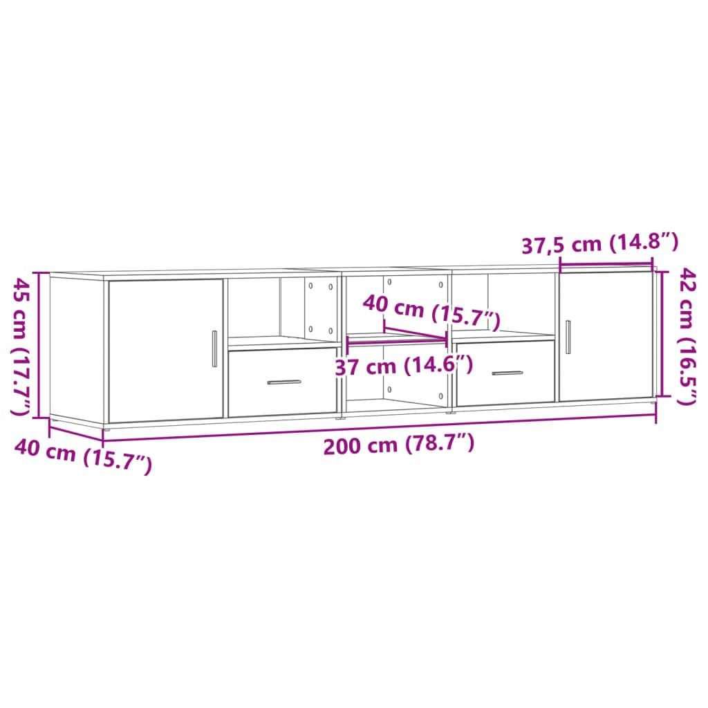 Mobile Angolare Grigio Cemento 200x40x45 cm in Truciolato