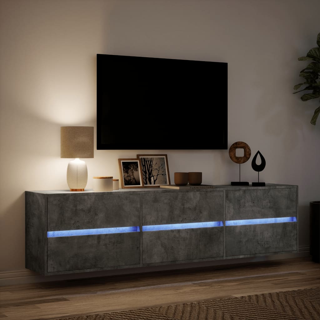 Mobile TV a Parete con LED Grigio Cemento 180x31x45 cm - homemem39