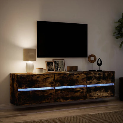 Mobile TV a Parete con LED Rovere Fumo 180x31x45 cm