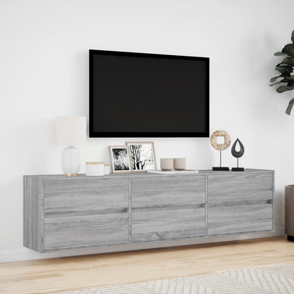 Mobile TV a Parete con LED Grigio Sonoma 180x31x45 cm