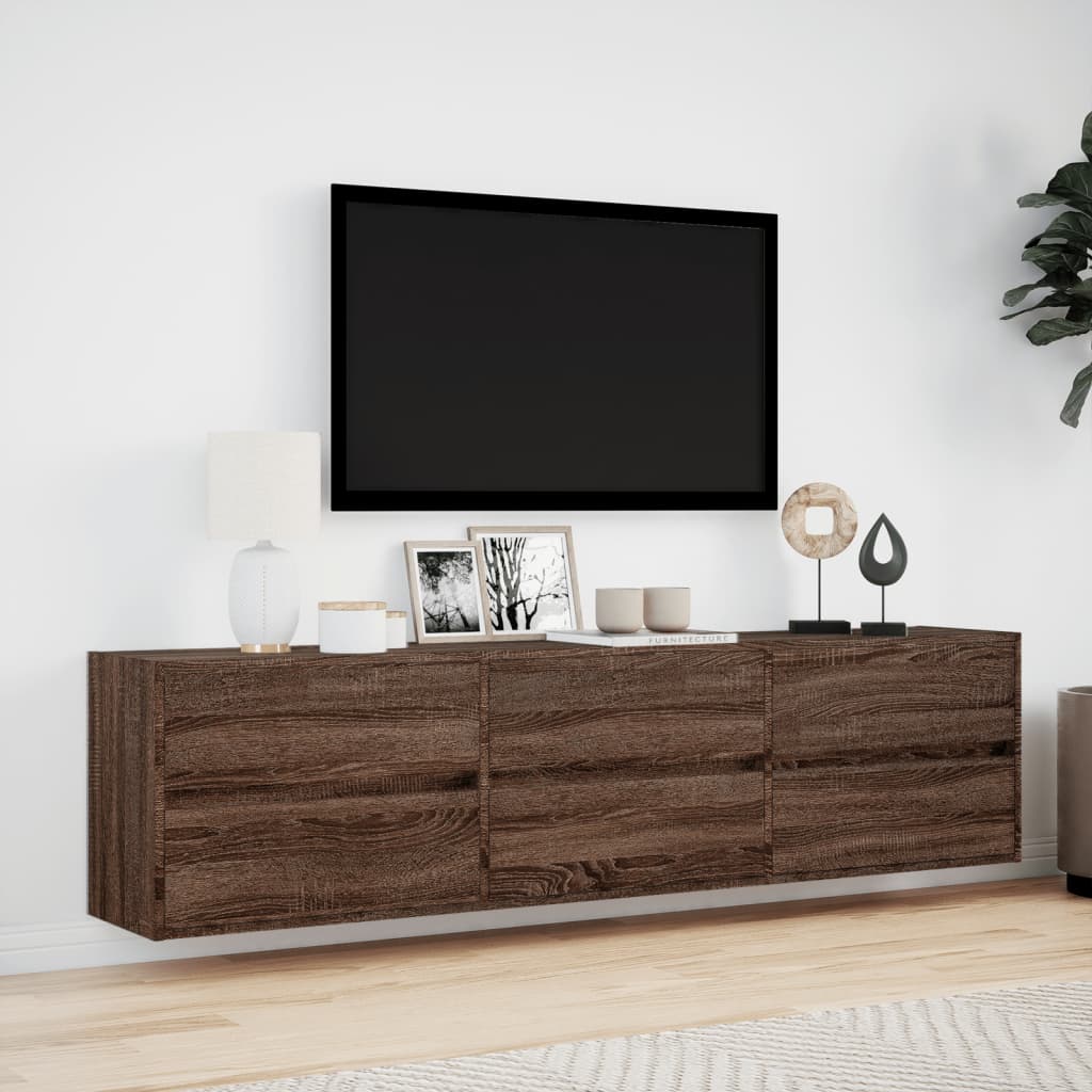 Mobile TV a Parete con LED Rovere Marrone 180x31x45 cm