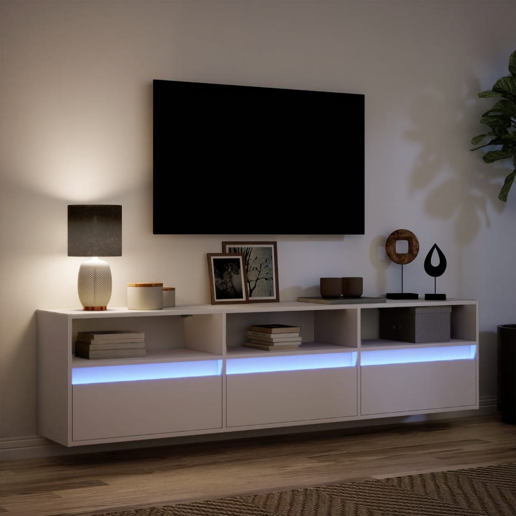 Mobile TV a Parete con LED Bianco 180x31x45 cm - homemem39