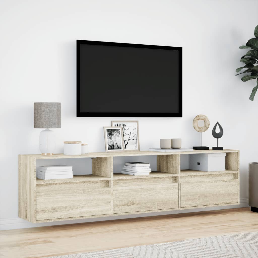 Mobile TV a Parete con LED Rovere Sonoma 180x31x45 cm