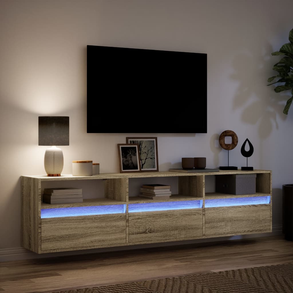 Mobile TV a Parete con LED Rovere Sonoma 180x31x45 cm