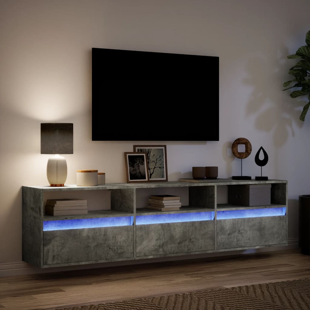 Mobile TV a Parete con LED Grigio Cemento 180x31x45 cm