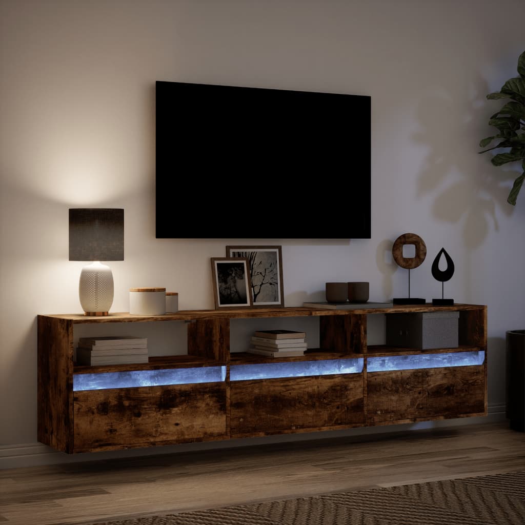 Mobile TV a Parete con LED Rovere Fumo 180x31x45 cm