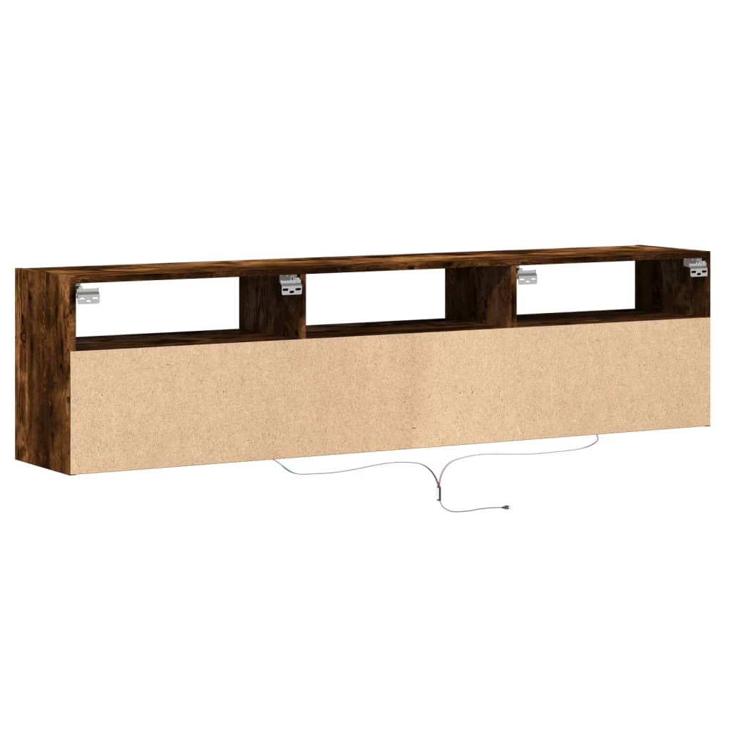 Mobile TV a Parete con LED Rovere Fumo 180x31x45 cm