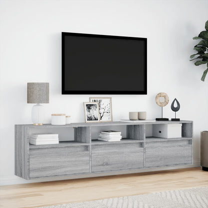 Mobile TV a Parete con LED Grigio Sonoma 180x31x45 cm - homemem39