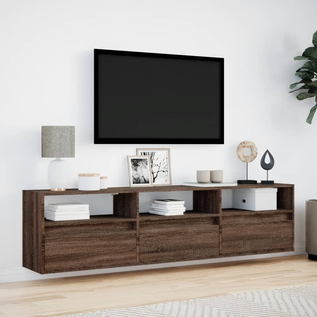 Mobile TV a Parete con LED Rovere Marrone 180x31x45 cm