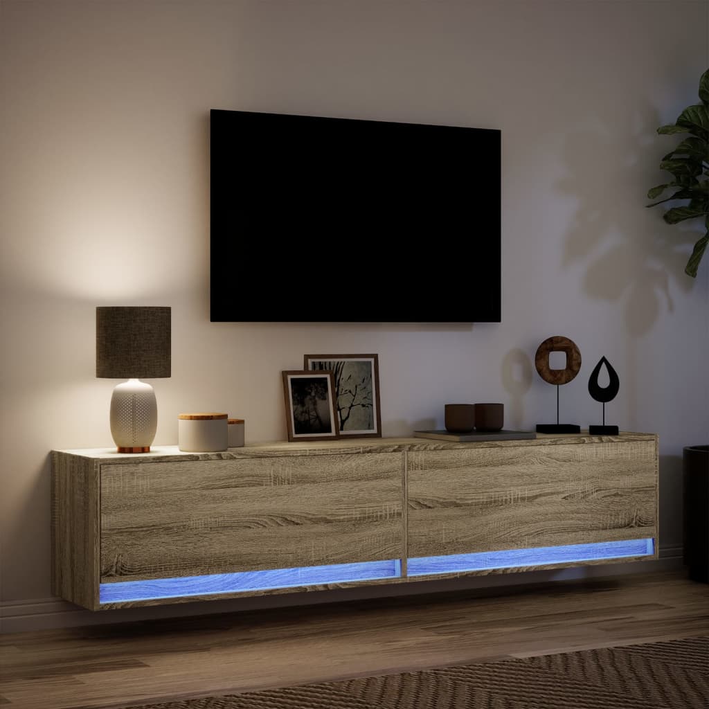 Mobile TV a Parete con LED Rovere Sonoma 180x31x38 cm