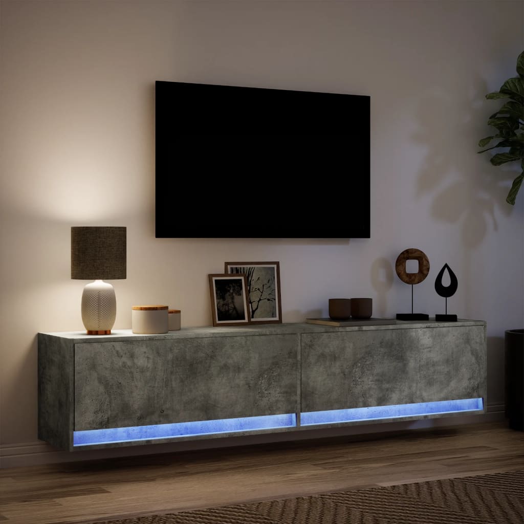 Mobile TV a Parete con LED Grigio Cemento 180x31x38 cm - homemem39