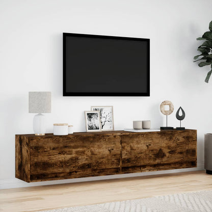 Mobile TV a Parete con LED Rovere Fumo 180x31x38 cm - homemem39