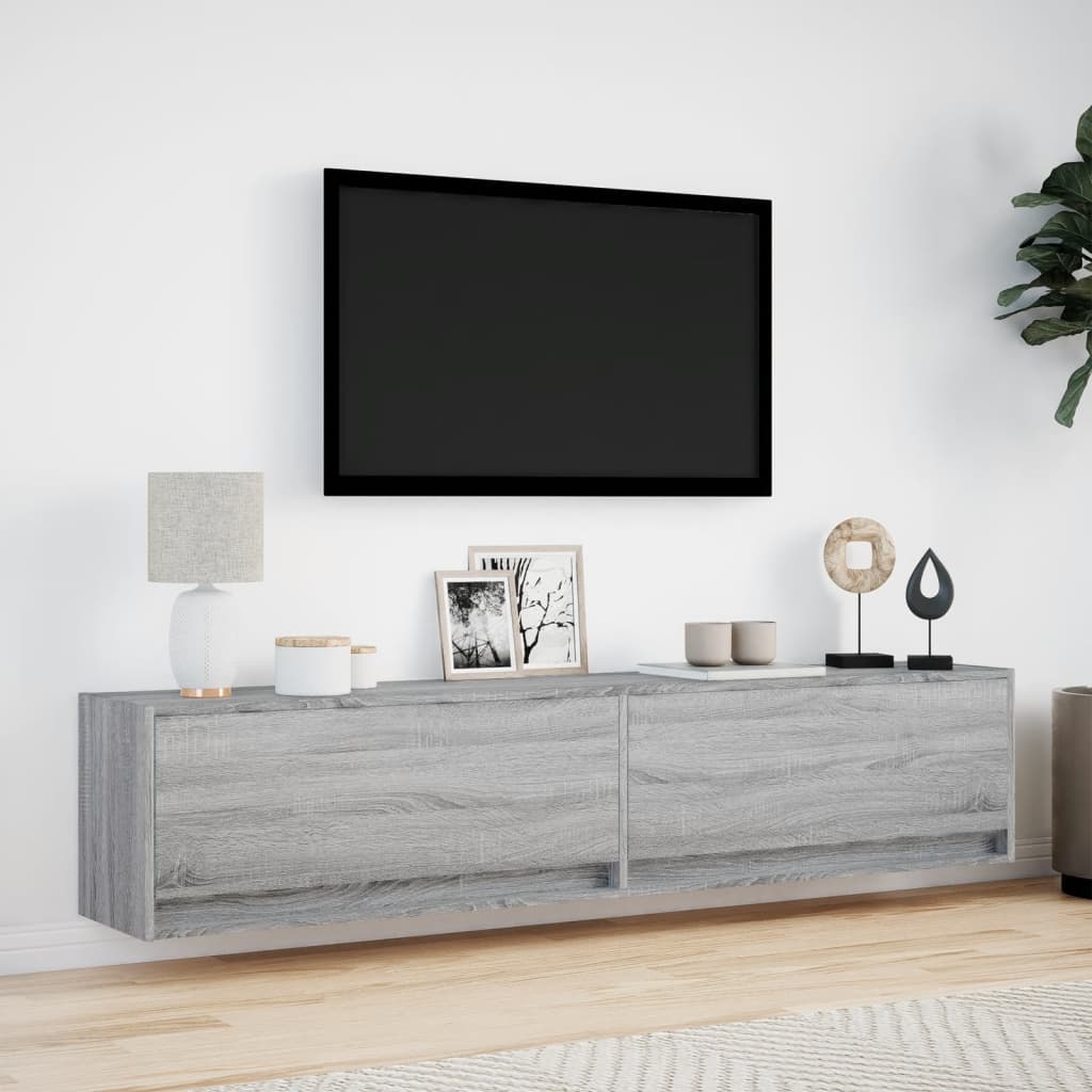 Mobile TV a Parete con LED Grigio Sonoma 180x31x38 cm - homemem39