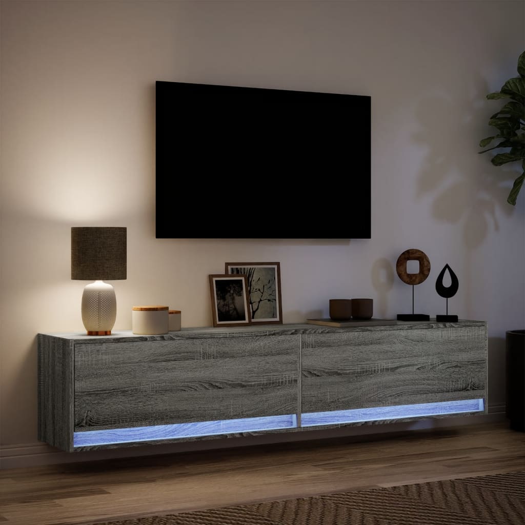 Mobile TV a Parete con LED Grigio Sonoma 180x31x38 cm