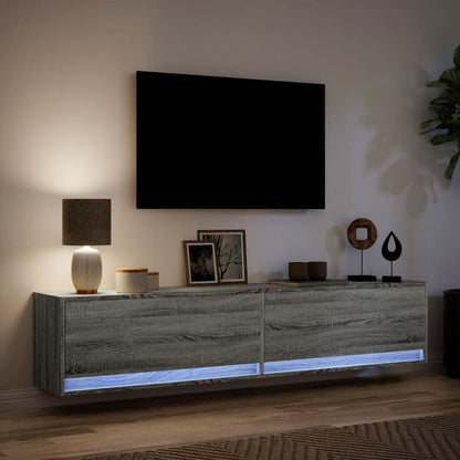 Mobile TV a Parete con LED Grigio Sonoma 180x31x38 cm