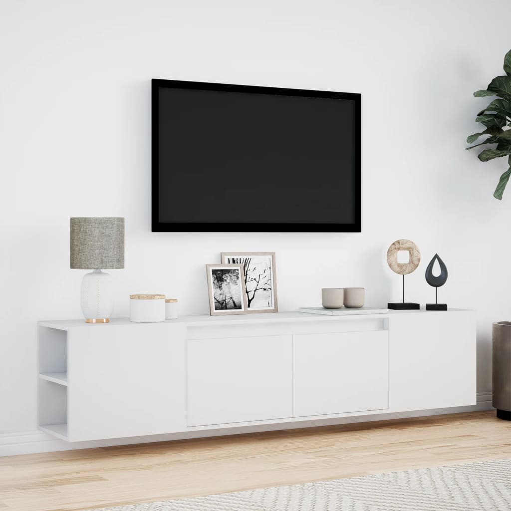 Mobile TV a Parete con LED Bianco 180x31x39,5 cm