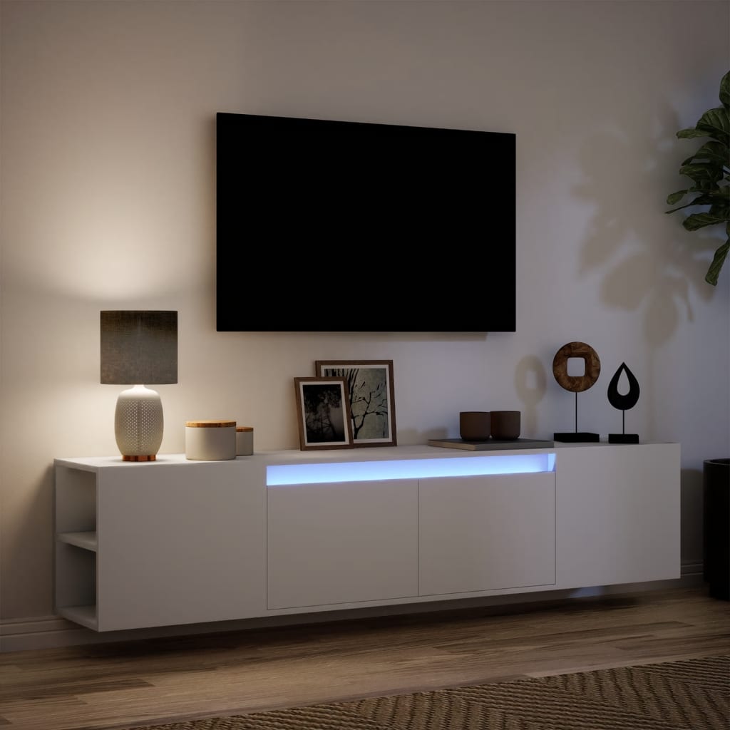 Mobile TV a Parete con LED Bianco 180x31x39,5 cm