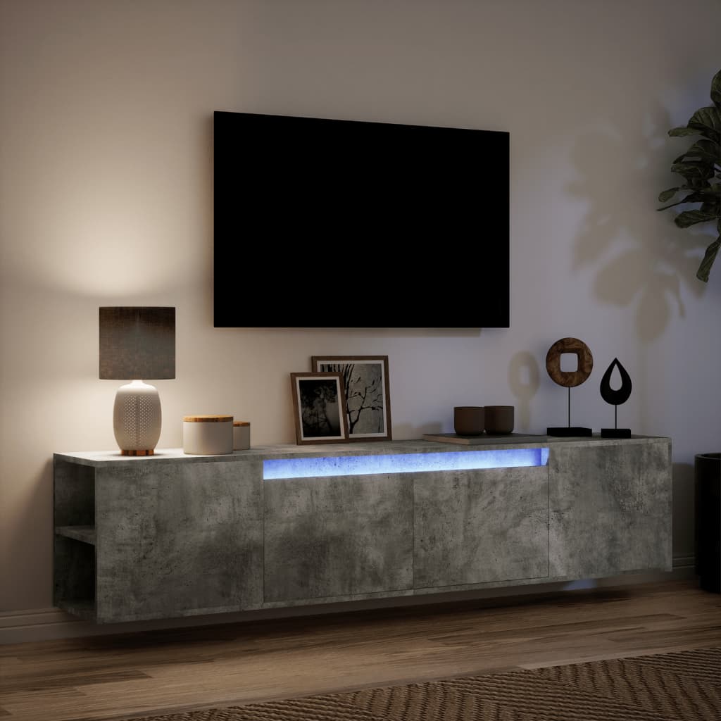 Mobile TV a Parete con LED Grigio Cemento 180x31x39,5 cm