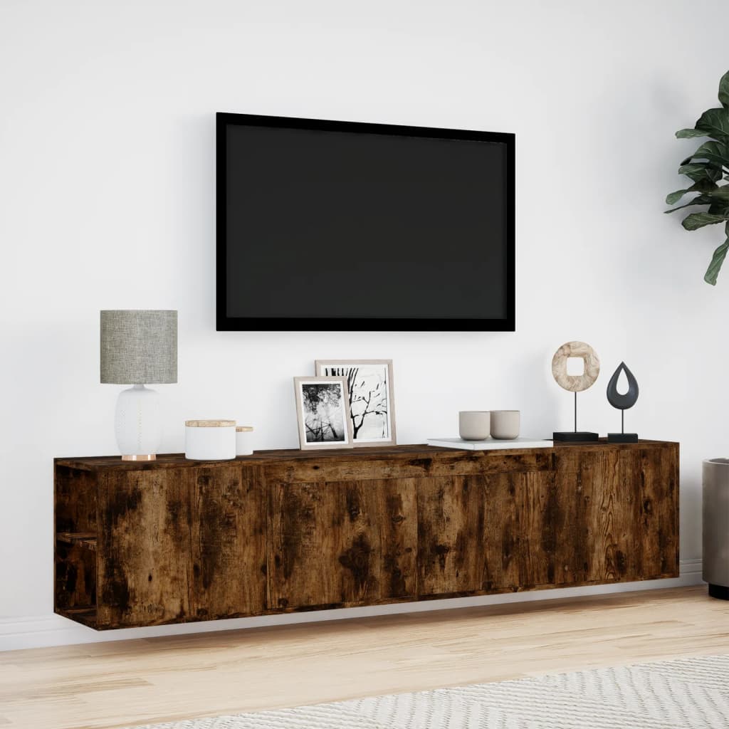 Mobile TV a Parete con LED Rovere Fumo 180x31x39,5 cm