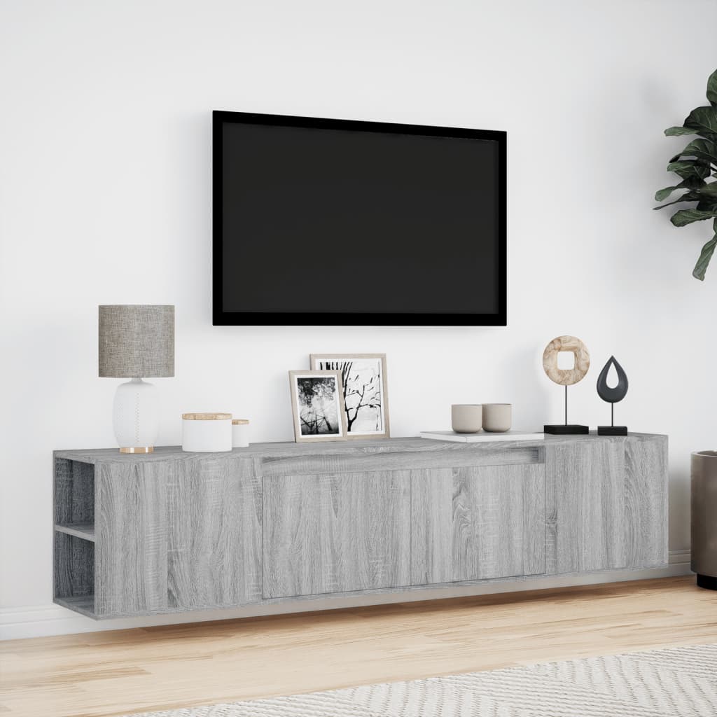 Mobile TV a Parete con LED Grigio Sonoma 180x31x39,5 cm - homemem39