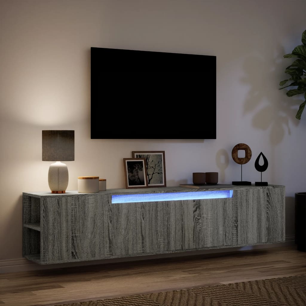 Mobile TV a Parete con LED Grigio Sonoma 180x31x39,5 cm