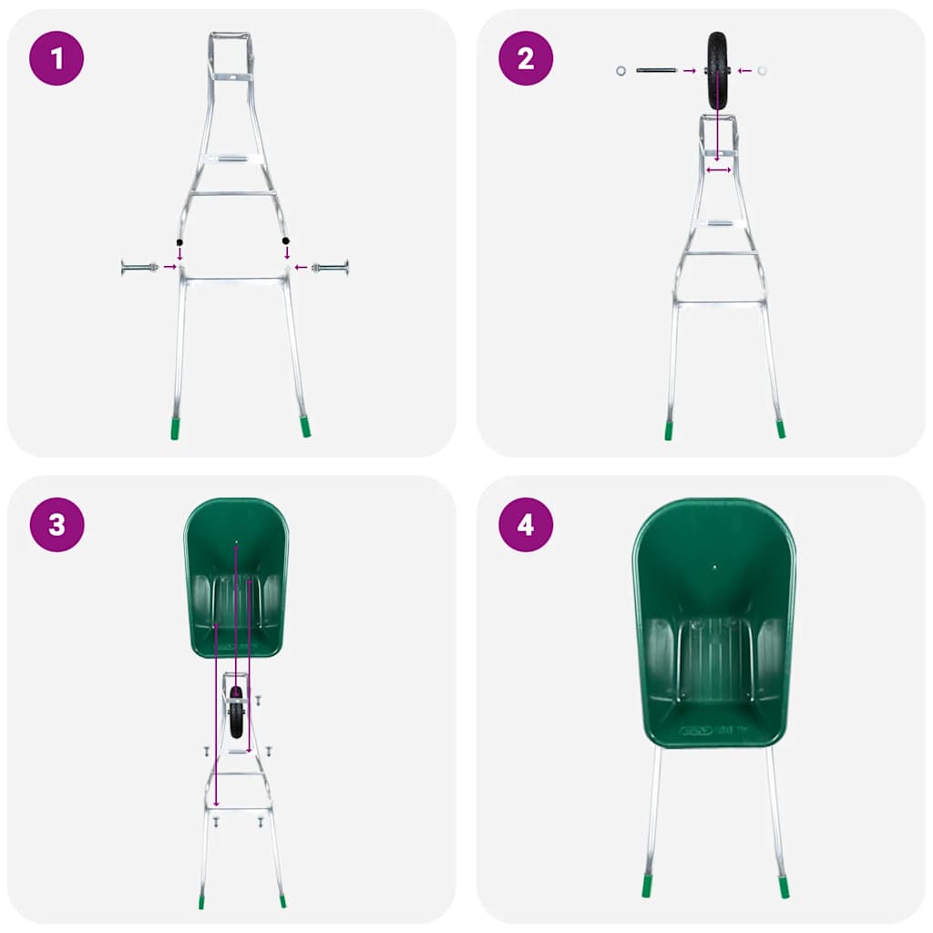 Carriola Verde 90 L 150 kg in Acciaio Zincato e Plastica