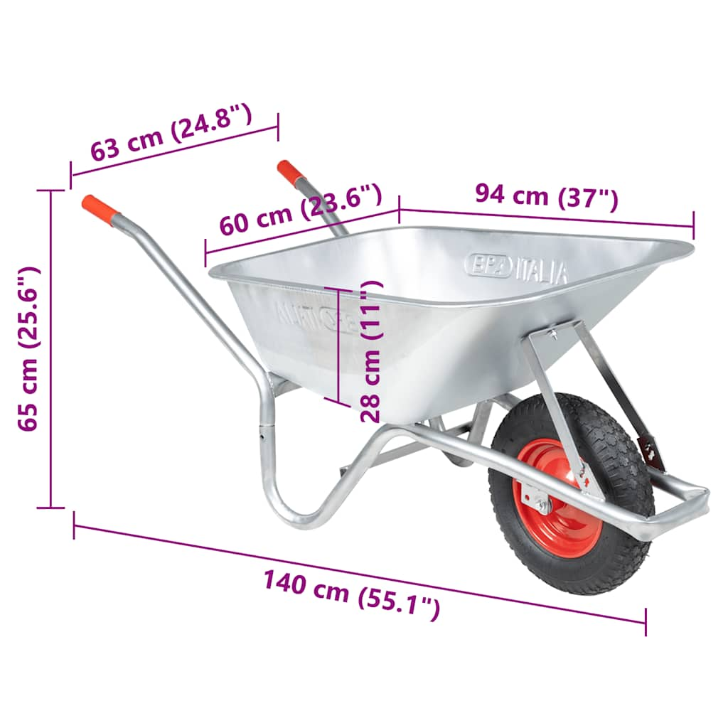 Carriola 90 L 150 kg in Acciaio Zincato e Plastica